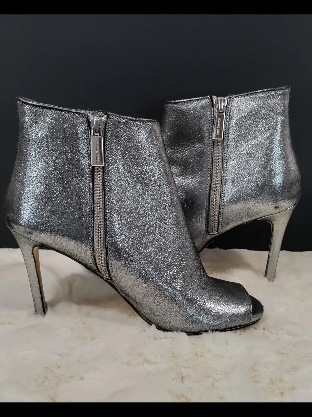Michael Kors Metallic Genuine Leather Peep-Toe Booties-Size 6